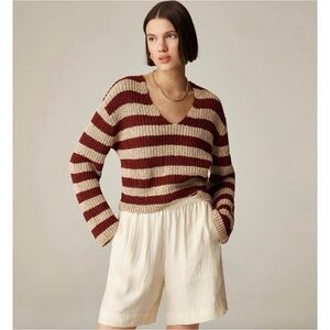 NWT J. Crew Montauk Pullover Sweater Stripe Bordeaux Beechwood